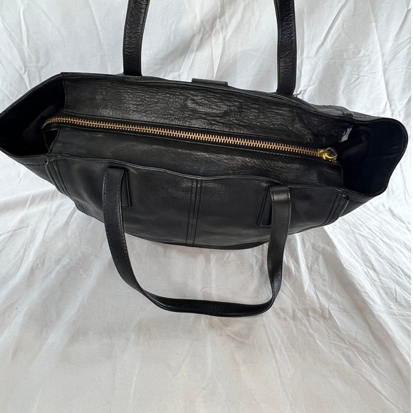 Cole Haan Black Leather Tote Bag Gold Ring Tassel Zipper Top Shoulder Bag - Picture 7 of 15